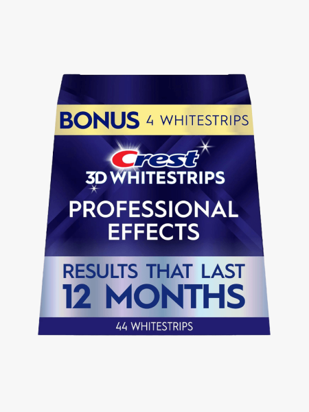 Crest 3D Whitestrips Professional Effects in branded component on a light gray background